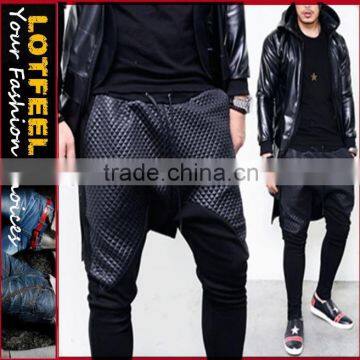 Leather like Quilting Contrast Crotch Drop Baggy Sweatpants (LOTG193)