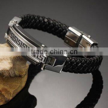 China Product Stainless Steel Men Leather Bracelet Supplier