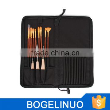 9pcs different shape nylon hair professional artist brush set with 3pcs stainless steel palette knives and a brush bag