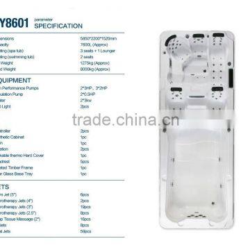Hot Sale Acylic Indoor 2 Person 6m Swim Spa With Air Massage Jet