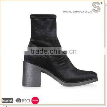 New type top sale chunky heel elastic fabric sock boots