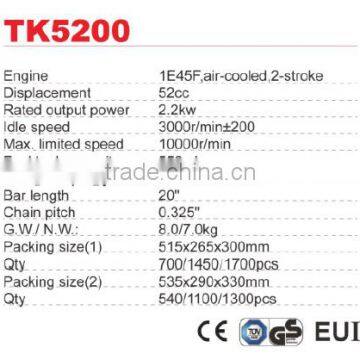 TK-5200 2.2KW,52cc,2 Stroke High Quality Gasoline Chain Saw photo-2