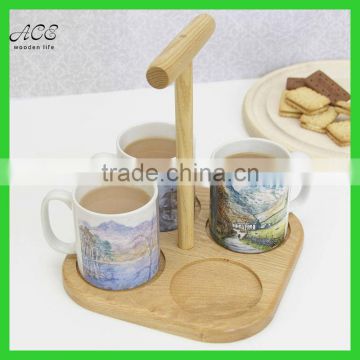 wooden coffee cup carry tray/ wooden tea cup holder tray