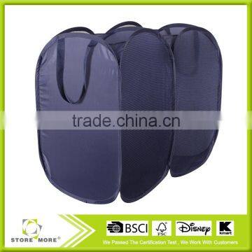 Dark Blue Foldable Pop-Up Mesh Hamper, 2-compartment Clothes Laundry Hamper photo-4