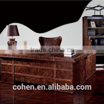 Cohen Antique Classic European Furniture Design Genuine Cowhide Leather Solid Wooden Office Desk Furniture for Sale photo-2