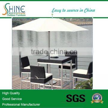 Outdoor Furniture Rattan Marquee Bar Table And Chair Set With Sun Umbrella C912