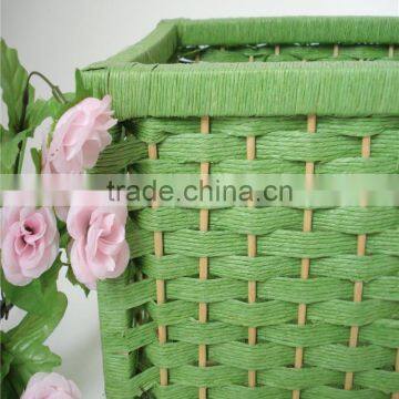 Wholesale Square Green Handmade Weaving Natural Paper Basket photo-3