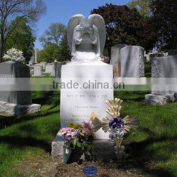 2015 high quality home decor white marble cemetery angel statue