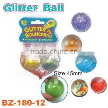 45mm high bouncing glitter water ball