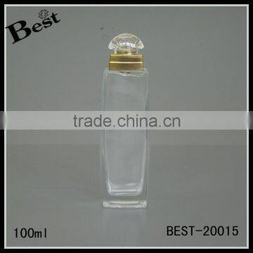 cosmetic packaging cost price fragrance perfume clear glass bottle 100ml gold aluminum cap rectangle bottle glass china supplier