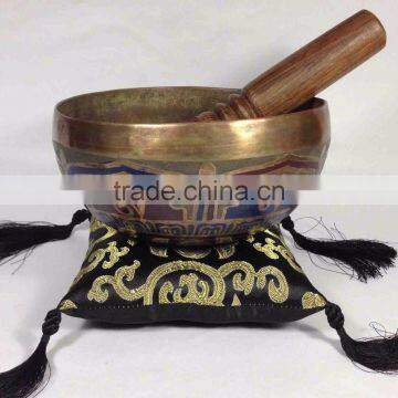 High Quality Handmade in Nepal Meditation Monastery Color Painted Mantra Carved Singing Bowl