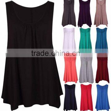 Plus Size Wholesale T-shirts Womens Sleeveless Ladies Ruched Uneven Hem Plain Long Vest T Shirt Top