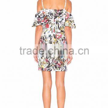 Latest Floral Print off Shoulder Short Sleeve Holiday Dress Woman Ruffle Casual Dress photo-2