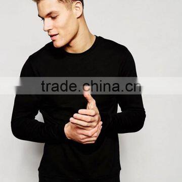 New Design Custom Long Sleeve Crew Neck Without Hood Black Men's 96% Cotton 4% Elastane Casual Slim Tight Fit solid Sweatshirt
