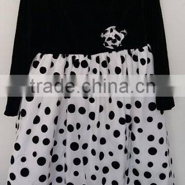 lovely baby girl black and white printed long sleeve dots dress for Autumn