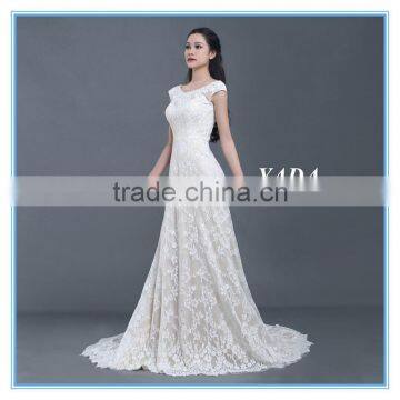 High Quality Italian Lace Cap Sleeve A Line Long Wedding Dress photo-2