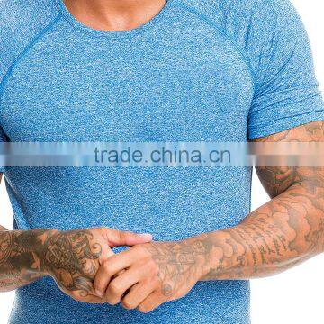 Heather Blue Spandex Dry Fit Men Training Fitted t Shirt photo-3