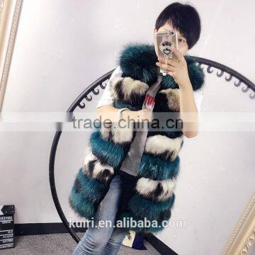 Top Luxury Real Fox Fur Vest For Women Whole Skin Winter Thick Stripe Natural Mixed Color Fox Fur Waistcoat Plus Size photo-3