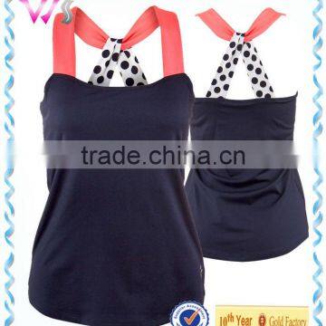 Girls black fashion OEM design fitness tennis tank top