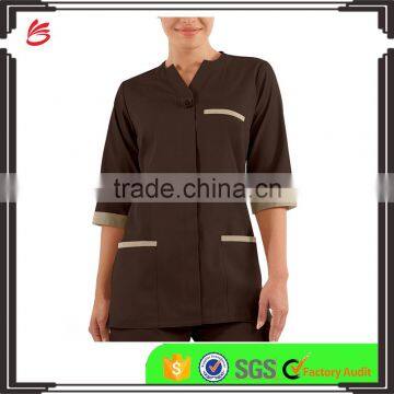 High Quality Female Color Contrasting 3/4 Sleeves House Keeping Tunic with One Button Closure