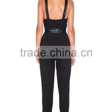 Black Plunging V Neck Sleeveless Jumpsuit for Women 2015 photo-3