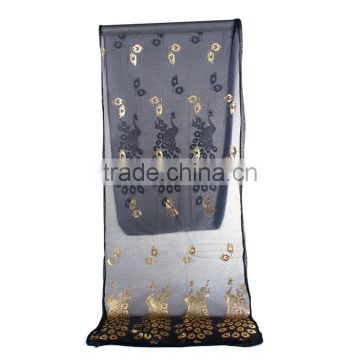 Imitation Silk Scarves & Wraps Rectangle Golden Black Peacock Scarf Women