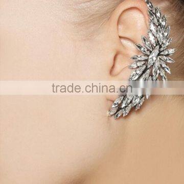 Punk Full Crystal Rhinestone Flower Ear Cuff Piercing Chain Earring