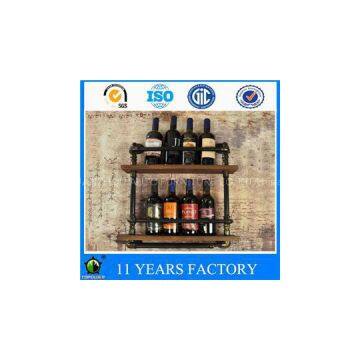Wrought Iron Antiue Look Storage Wine Rack Wall Mounted Reclaimed Wood 2 Layers For Salon