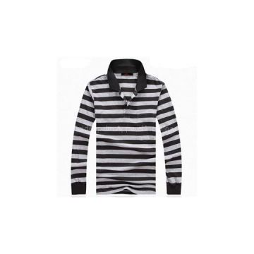 New 100% Cotton Women Long Sleeve Stripe Print Polo-shirt