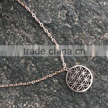 New Hot Fashion Stainless Steel Flower Seed of Life Lucky Pendant Chain Necklace Gold Plating Energy Necklace