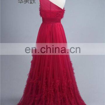 Maxi Design ZZ-P005 Floor Length Unique Skirt One Shoulder Tulle Ruffle Prom Dress photo-5