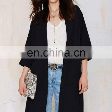 2015 Elegant Womens Black Long Sleeve Cotton Coat