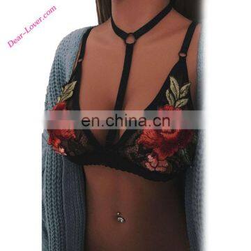 Women Black Floral Embroidered Choker Bralette lace bralette women