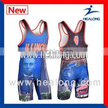 Healong Heat Transfer Sublimation Imprinting Men'S Wrestling Suits Factory