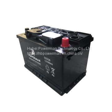 Powerman 12V 60Ah Lead Acid Portable maintenance free car battery for starting from chinese suppliers or manufacturers