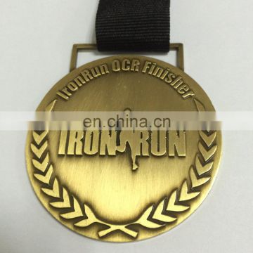 custom medal with a runner in antique gold/ silver finish as sport medal/award medal attached with custom ribbon/landyard