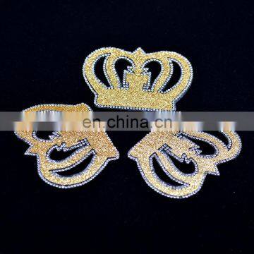 Wholesale Gold Color Crown Crystal Rhinestones Patches Hotfix Crystal Motifs For Coat Clothes