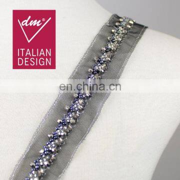 Factory direct latest Italy design beaded and rhinestone trim