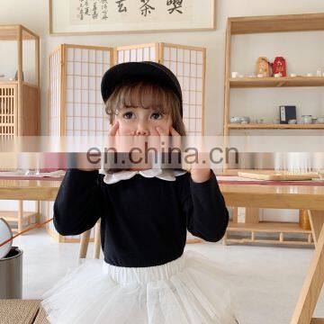 6599/New Arrival Long Sleeve Cute Floral Neck t Shirts for Kids Girls Spring Fashion Fresh Girls Top
