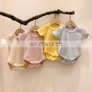 Wholesale Infants & Toddler Solid Color Clothes Baby Spring Autumn Short Sleeve Rib Cotton Romper