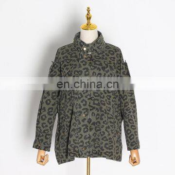 TWOTWINSTYLE Leopard Plus Cotton Long Sleeve Drawstring Loose Oversize Thick Jackets For Women