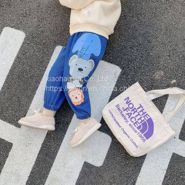 Autumn Boy Baby Korean Version of Trousers for Children Cartoon Printed With Foreign Style Children With Velvet Jean Trousers photo-4