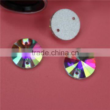 Low price flatback round shape two holes sew on crystal rhinestone ab color very shining beautiful for Clothing Accessories