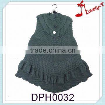New fashion winter warm crochet knit women pullover poncho sweater pattern with ruffles
