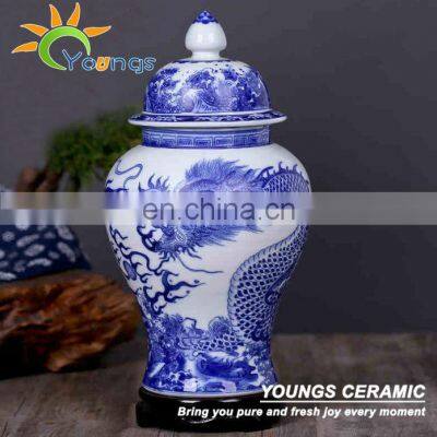 Hand Painted Dragon White Blue Porcelain Temple Jar With Lid Ginger Jar Ceramic