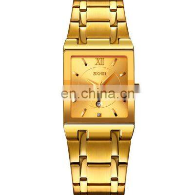 SKMEI 9263 Gold Men Square Watches Wholesale Stainless Steel Luxury Quartz Wristwatches