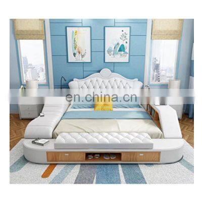 For Prefab House Modern Leather Fabric Furniture Beds Multifunction Storage With Massage Music Leather Beds