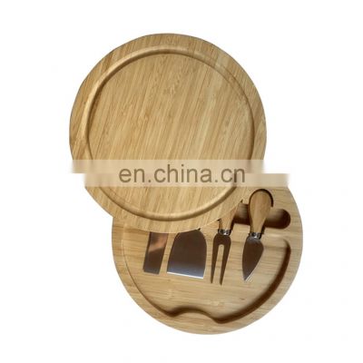 Hot sale cheese box with cheese knife set rotary open bamboo chopping board box handle stainless steel cheese knife