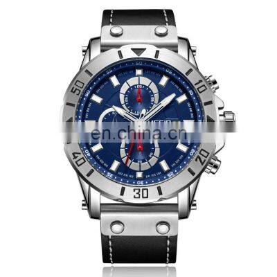 MEGIR 2081 Men's Quartz Sport Watch Leather Strap With Date Display Fitness Chronograph Watch
