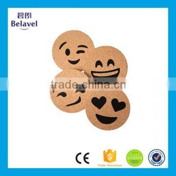 Bulk cheap emoji design beer coaster printing cork wooden custom coaster